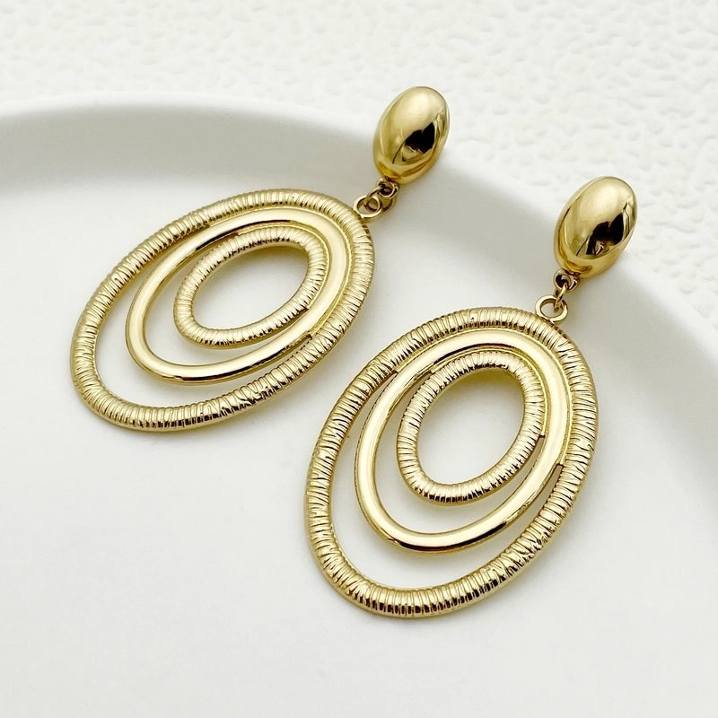 1 Pair Casual Modern Style IG Style Oval Solid Color Hollow Out 304 Stainless Steel 14K Gold Plated Drop Earrings