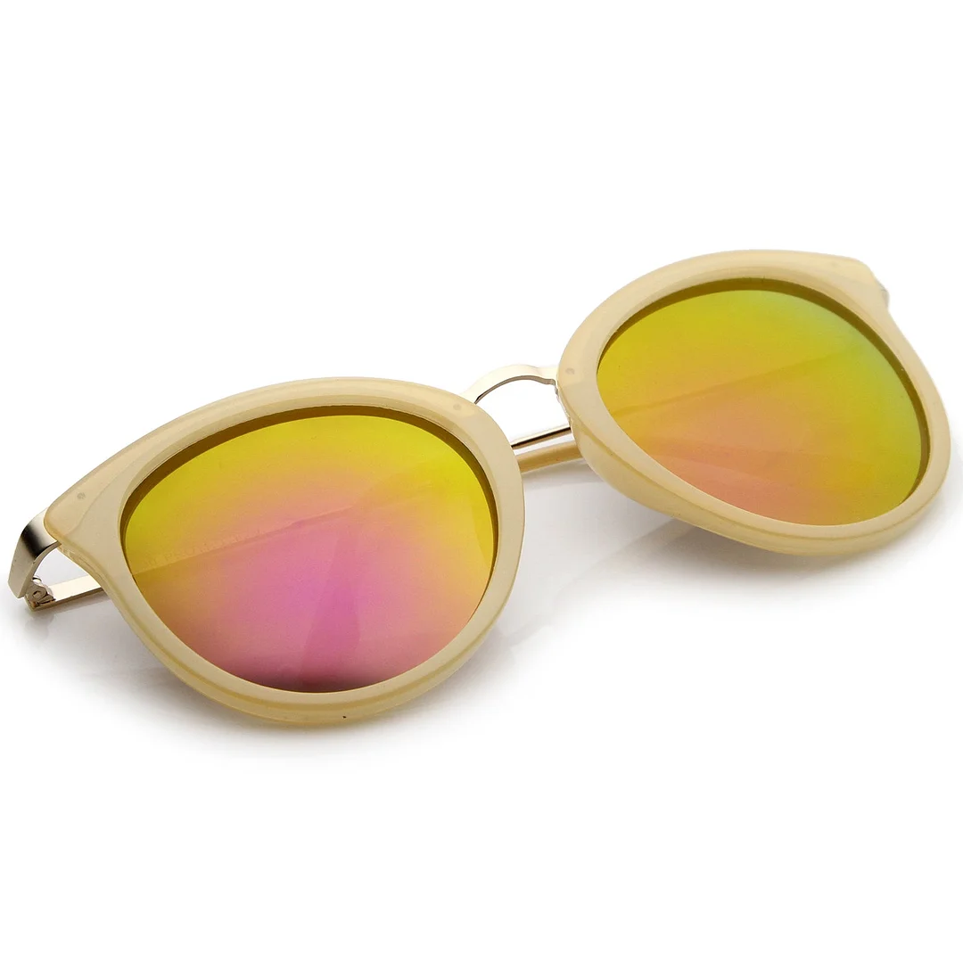 Modern Slim Metal Temple Colored Mirror Lens Cat Eye glasses 54mm