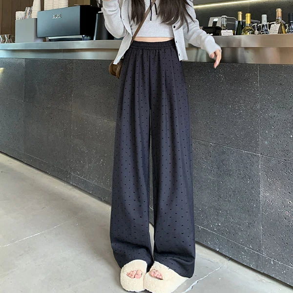 ハート柄 ファッション ハイウエスト 配色 ガウチョパンツ