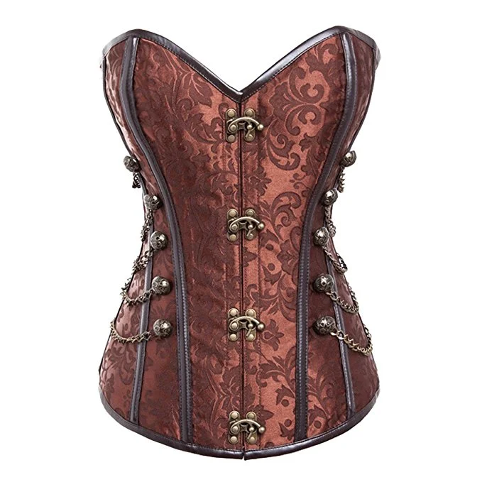 Billionm Sapubonva steampunk corsets and bustiers plus size black brown leather corset steel bone spiral tops chain gothic pirate vintage