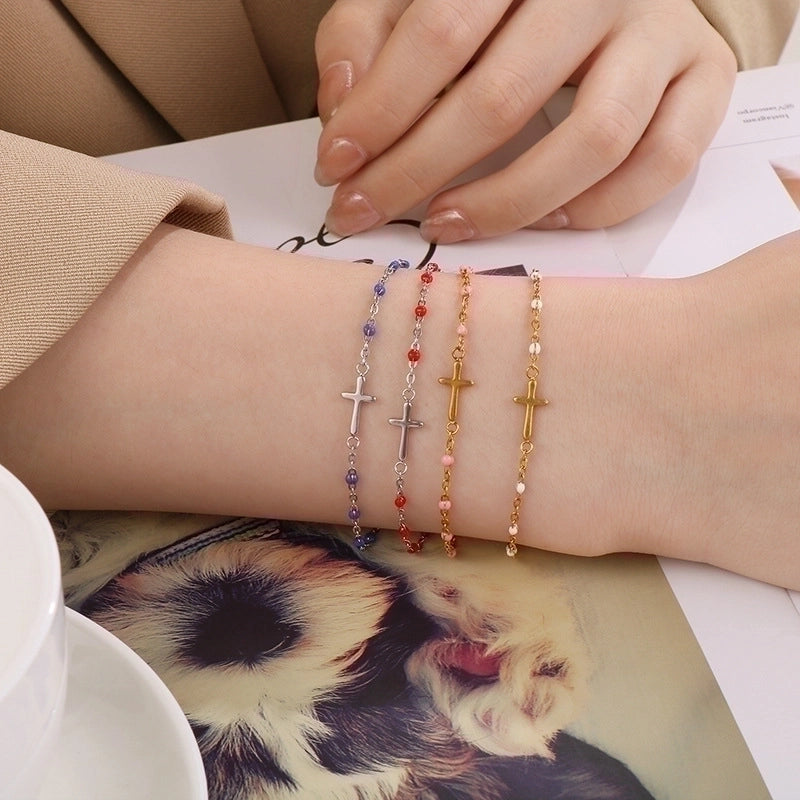 Minimalist Classic Style Cross Titanium Steel 18K Gold Plated Bracelets In Bulk