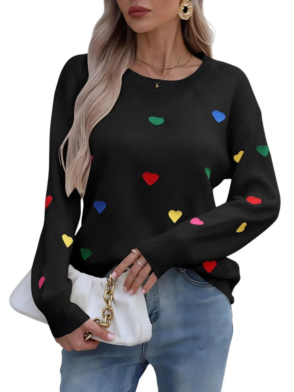 Athvotar Athvotar And Winter Knitted Fashion Color Love Long-Sleeved Collar Collar Sweater Woman