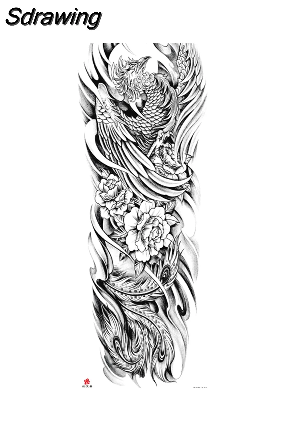 Sdrawing Arm Temporary Tattoo Wolf Lion Fish Horns Geometric Man Body Leg Rose Flower Phoenix Waterproof Sticker Cool Women Tatoo 715-0