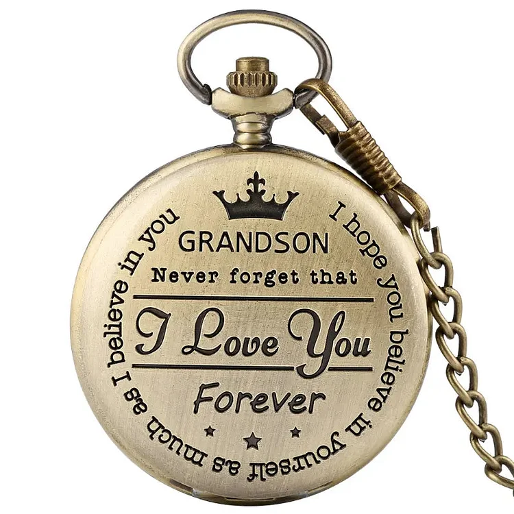 To My Grandson Engraved I Love You Pocket Watch