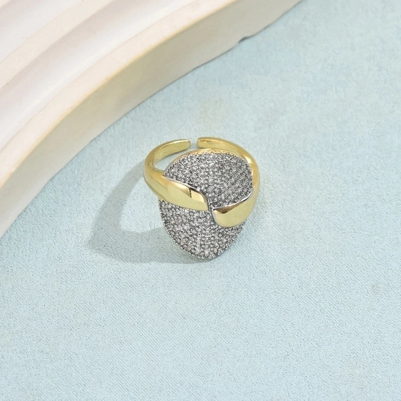 Copper 18K Gold Plated Inlay Geometric Zircon Open Rings