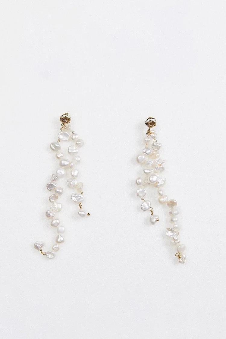 Natural Pearl Geometric Irregular Tassel Drop Earrings