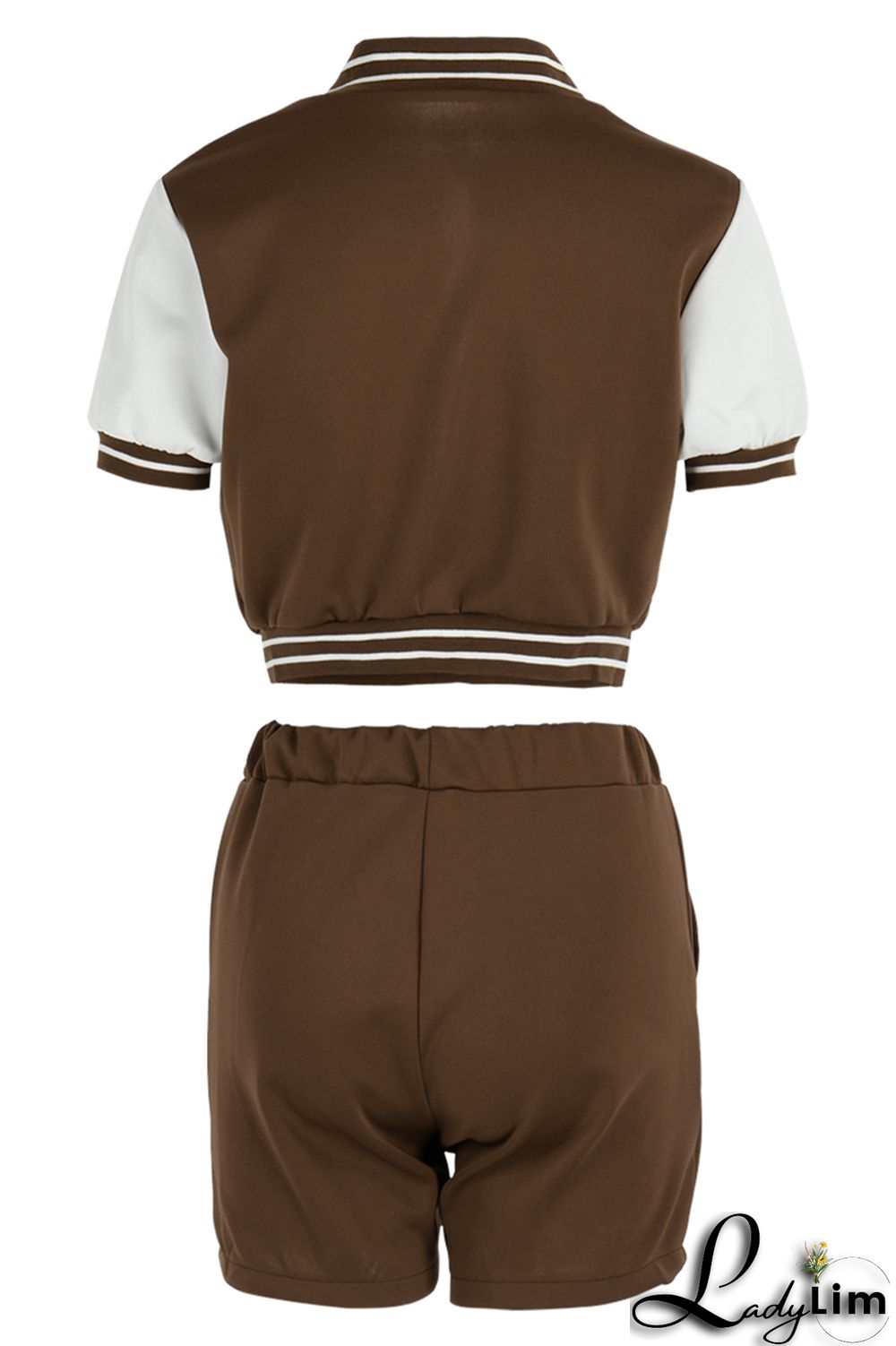 Black Fashion Casual Letter Print Patchwork Zipper Collar Short Sleeve Two Pieces