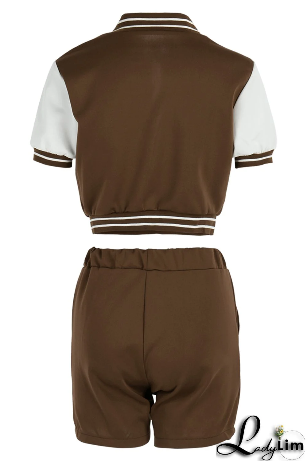 Black Fashion Casual Letter Print Patchwork Zipper Collar Short Sleeve Two Pieces