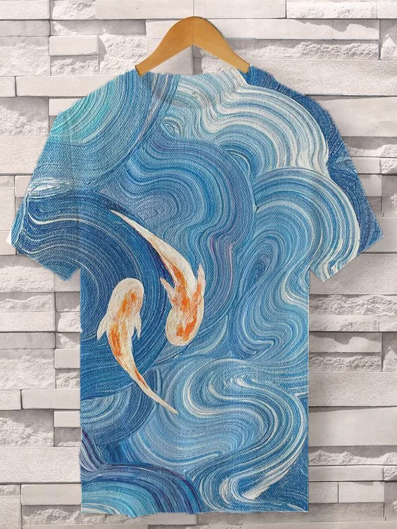 Men's Causal Sea Pattern Fish Art Graphic Print Cozy T-Shirt