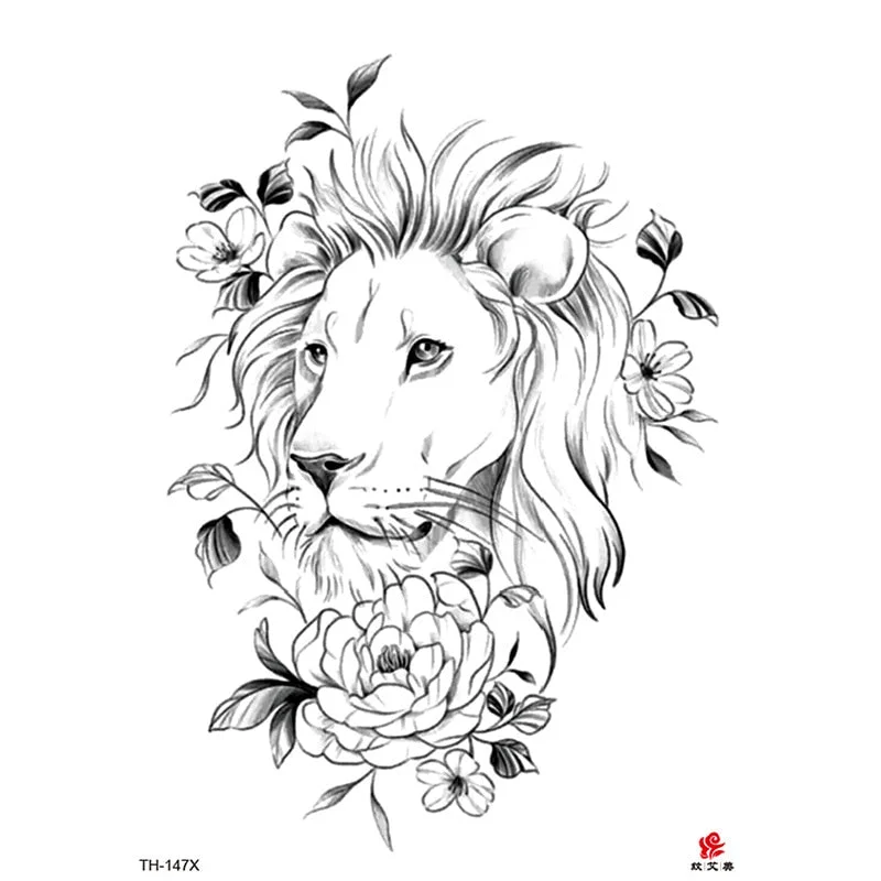 Waterproof Temporary Tattoo Sticker Lion King Clock Tiger Pattern Fake Tatto Black Body Art for Women Men Tattoo Sticker