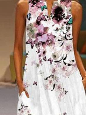 Women Half Sleeve V-neck Solid Color Dress