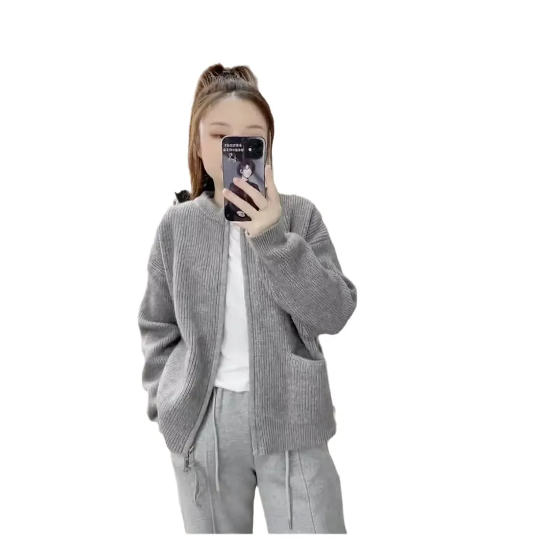 Churchf Color Lazy Wind Double-Headed Zipper Soft Waxy Sweater Autumn New Women's High-Level Versatile Knit Cardigan