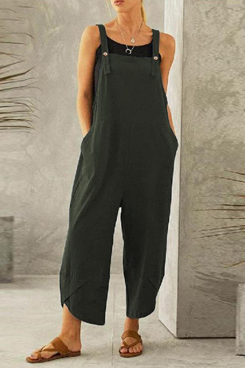Casual Solid Buttons Capris Loose Jumpsuits(8 Colors)