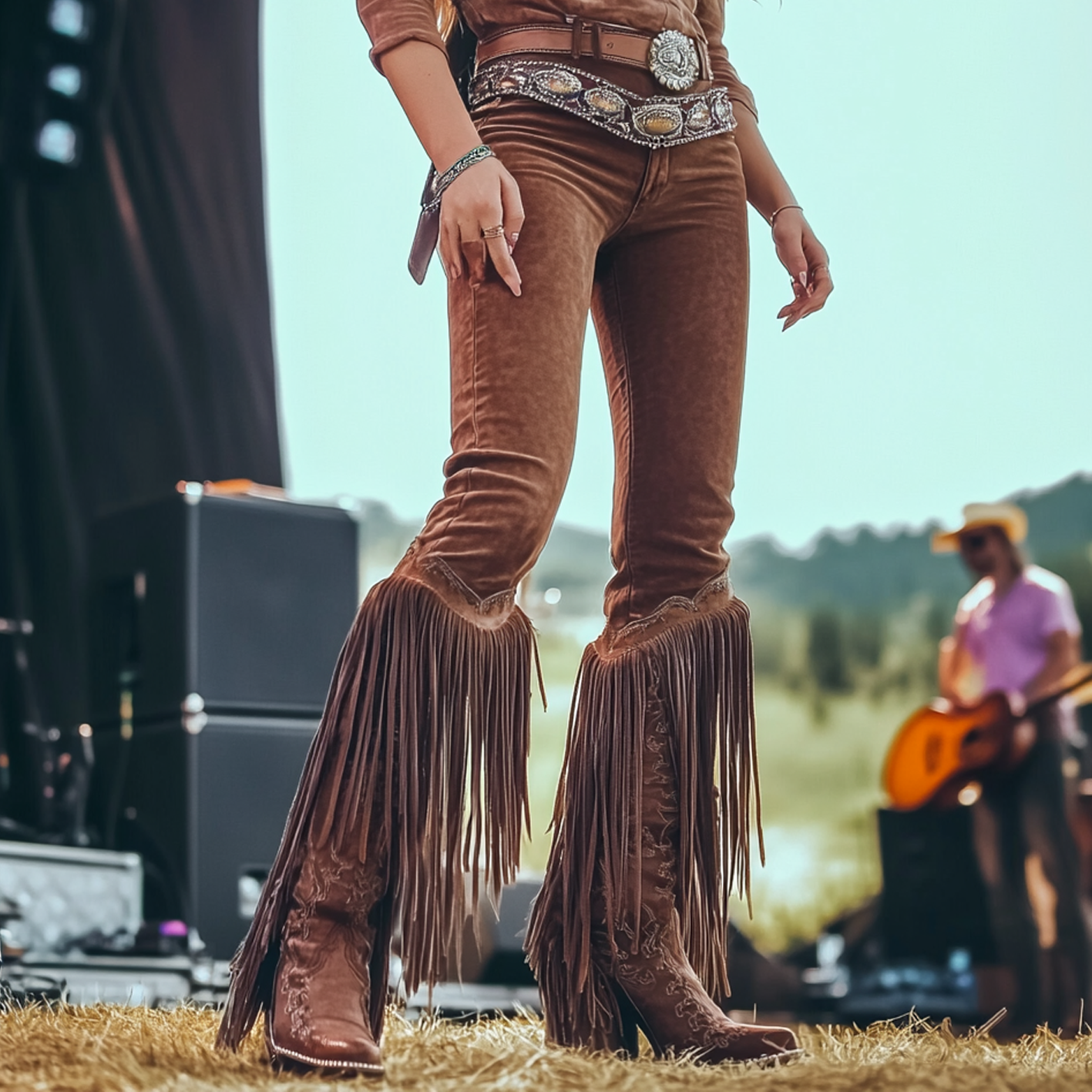 Women's Fringed Cowboy Boots And Flared Pants: A Western Style Statement