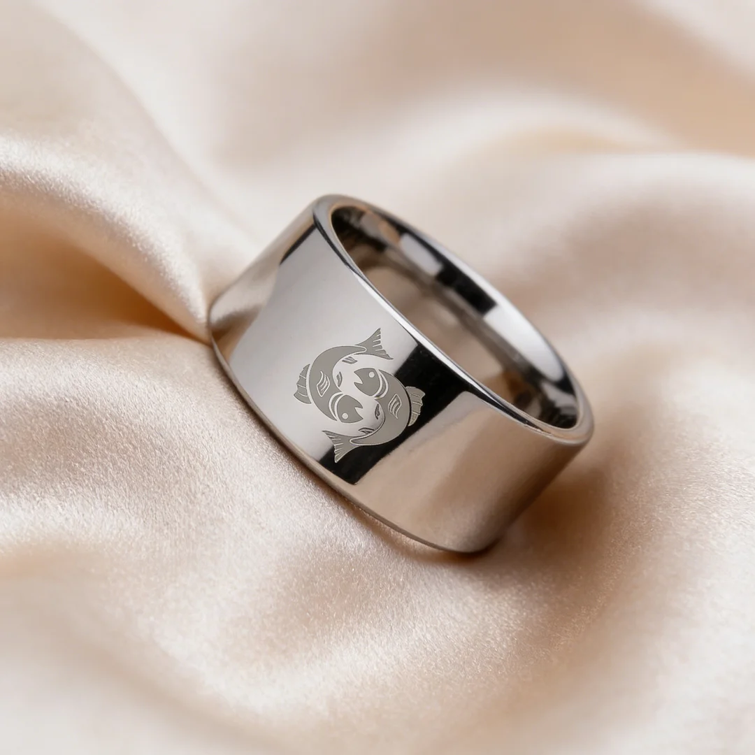 4MM 6MM 8MM 10MM Width Zodiac Pisces Laser Tungsten Carbide Rings Silver Flat Couple Wedding Bands 