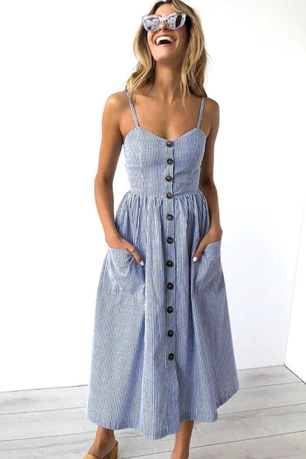 Sexy Regular Print Button Sling Dress