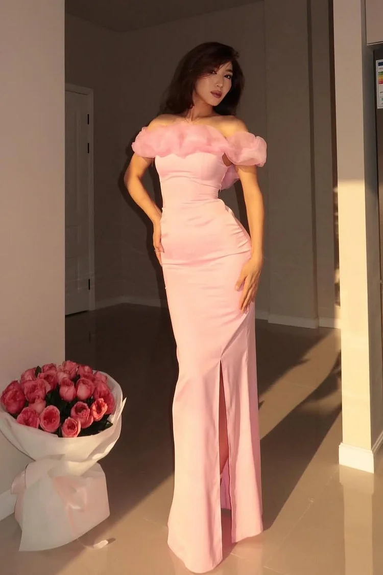 Off the Shoulder Sleeveless Long Mermaid Prom Dress With Split XJ0767