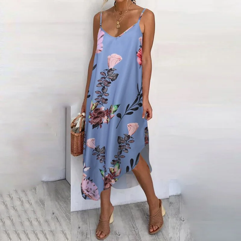 Womens Summer Sundress Sexy Spaghetti Straps Beach Dress 2022 Celmia Casual Loose Buttons Asymmetrical  Vestidos Robe