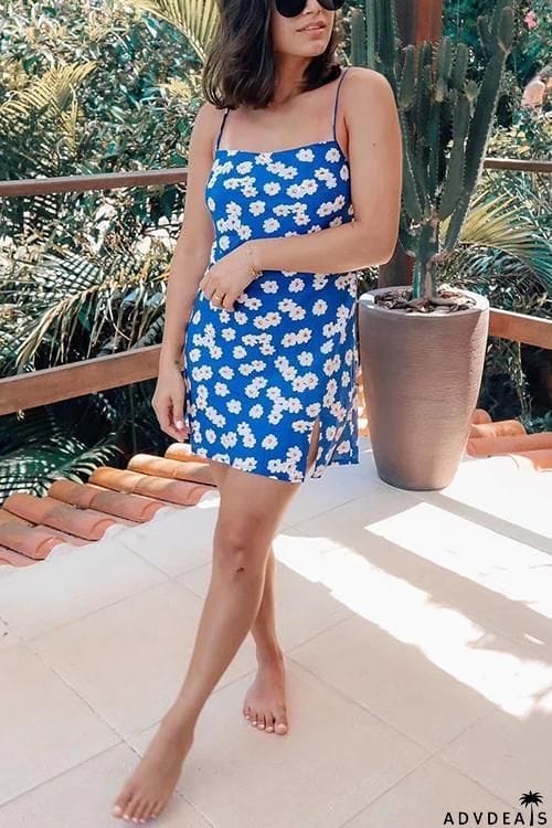 Floral Print Slit Slip Mini Dress