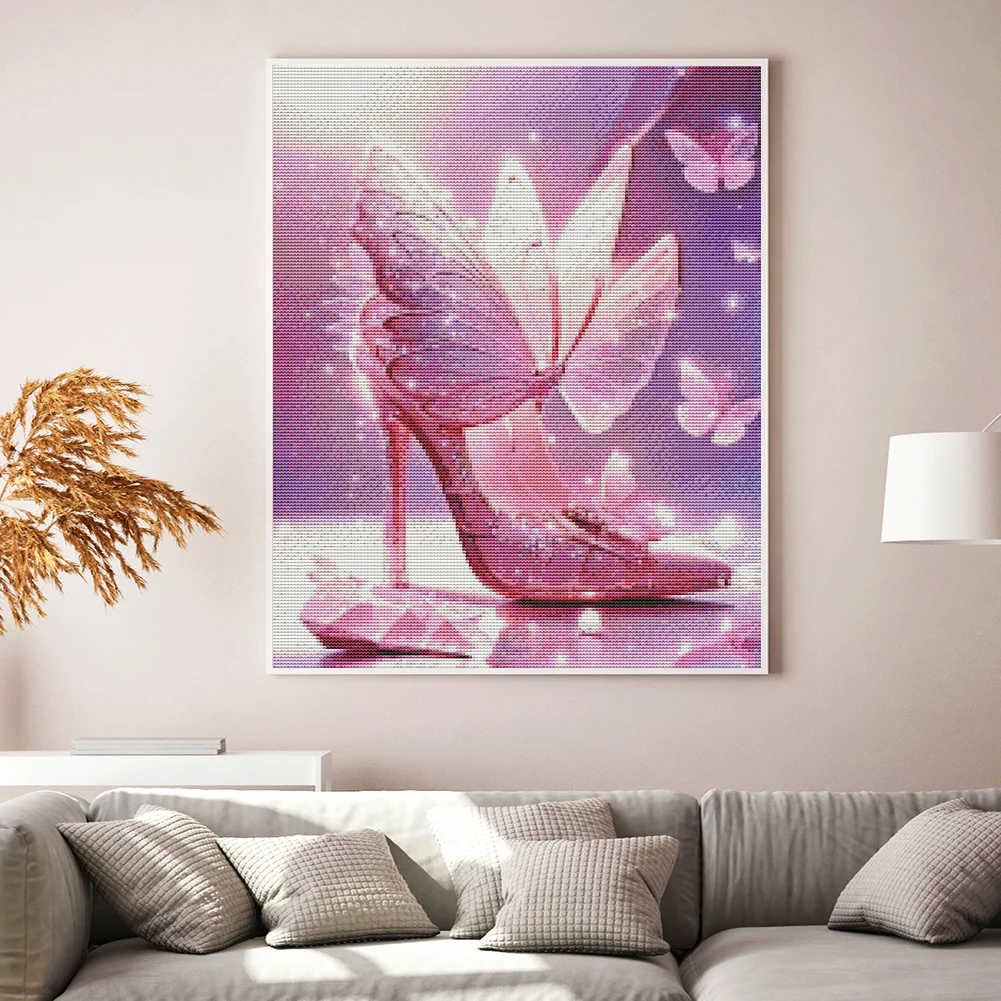 11CT Full Stamped&nbsp;Cross Stitch - Butterfly High Heels(Canvas|40*50CM)