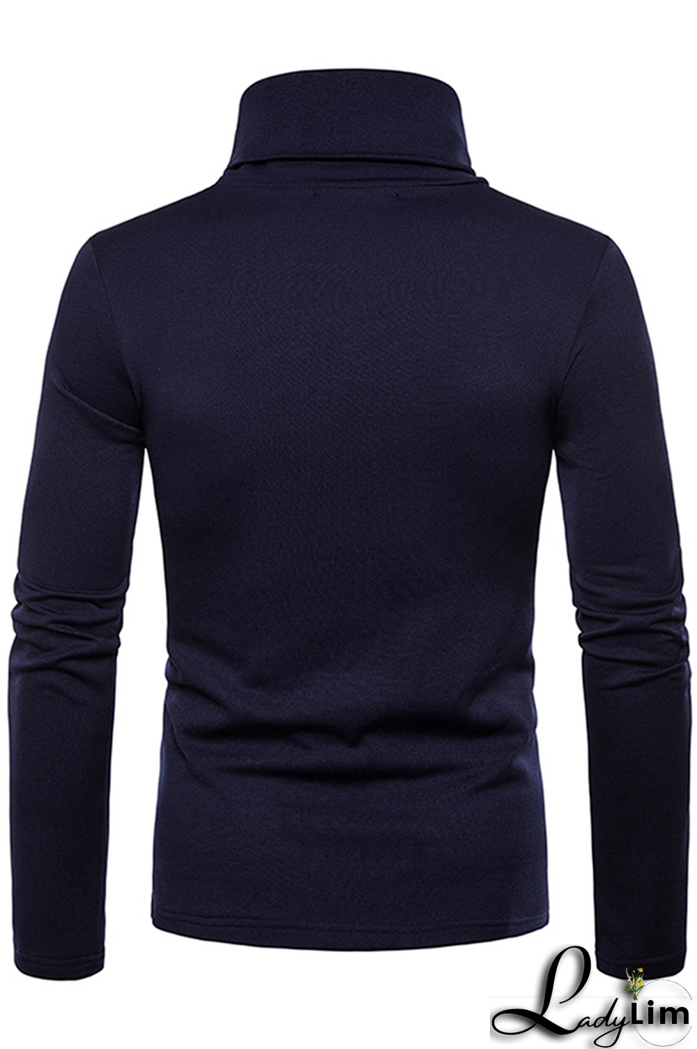 Navy Blue Fashion Casual Solid Split Joint Basic Turtleneck Tops