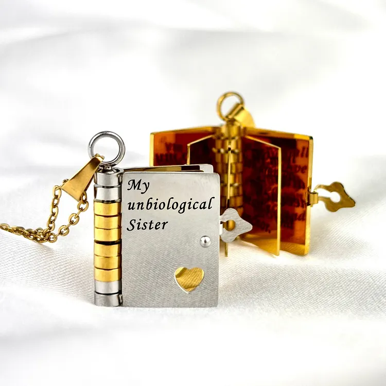 For Friends - Sisters At Heart Book Necklace