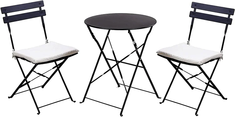 Premium Steel Patio Bistro Set with Cushion 3 Piece Patio Set of Foldable Patio Table and Chairs
