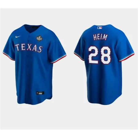 Men's Texas Rangers #28 Jonah Heim Royal 2023 World Series Stitched Baseball  Jersey