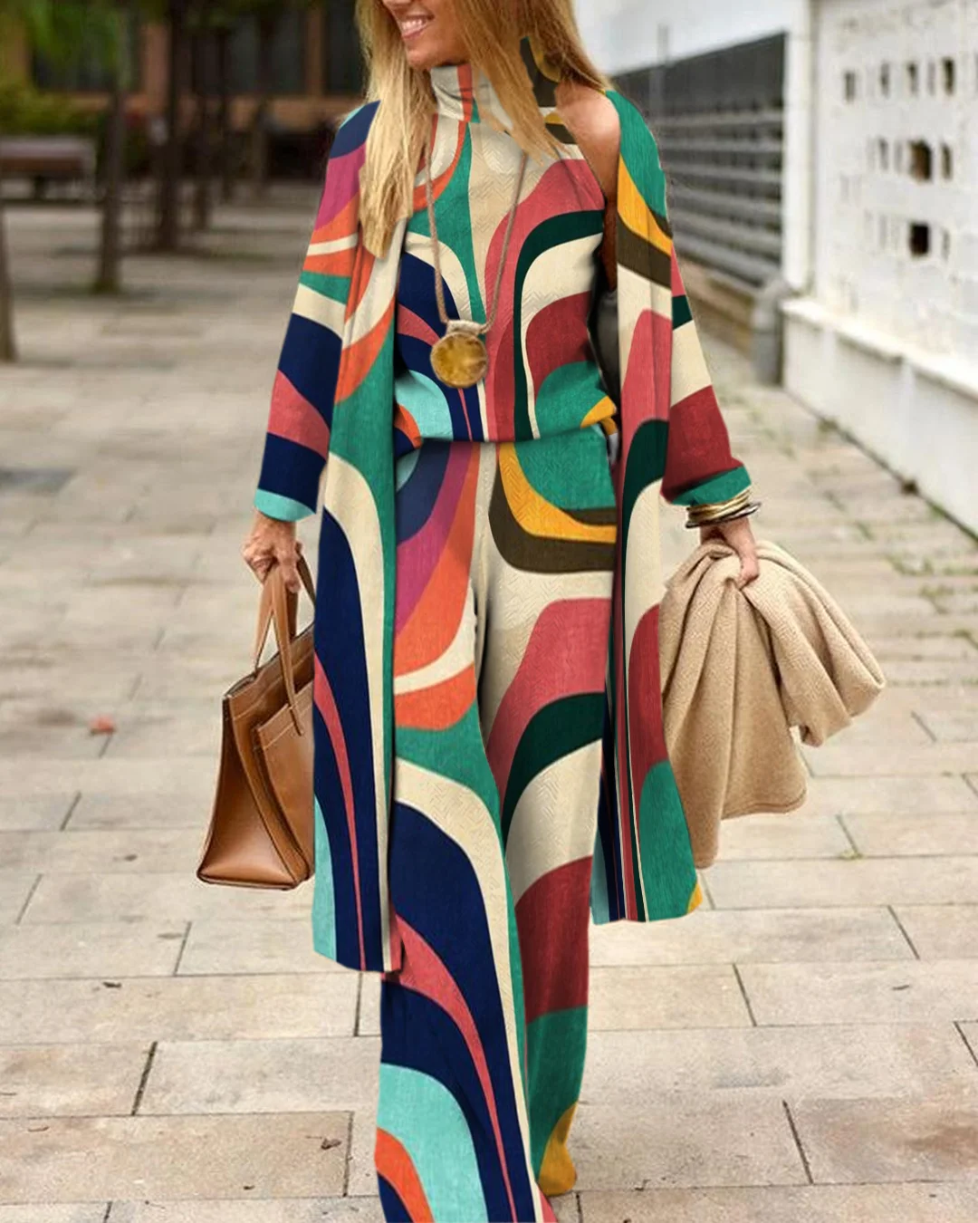 Herringbone Sweater Three-Piece Suit 87d6
