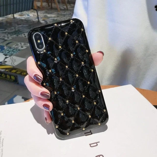 Luxury Quilted and Bejewelled Leather Bling Phone Case
