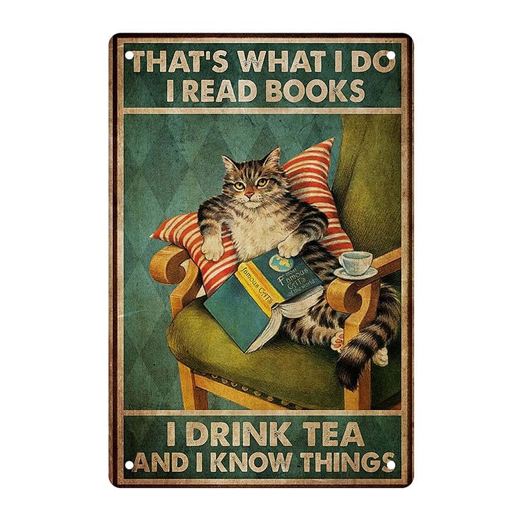 Book-reading Cat - Vintage Tin Signs/Wooden Signs - 7.9x11.8in & 11.8x15.7in