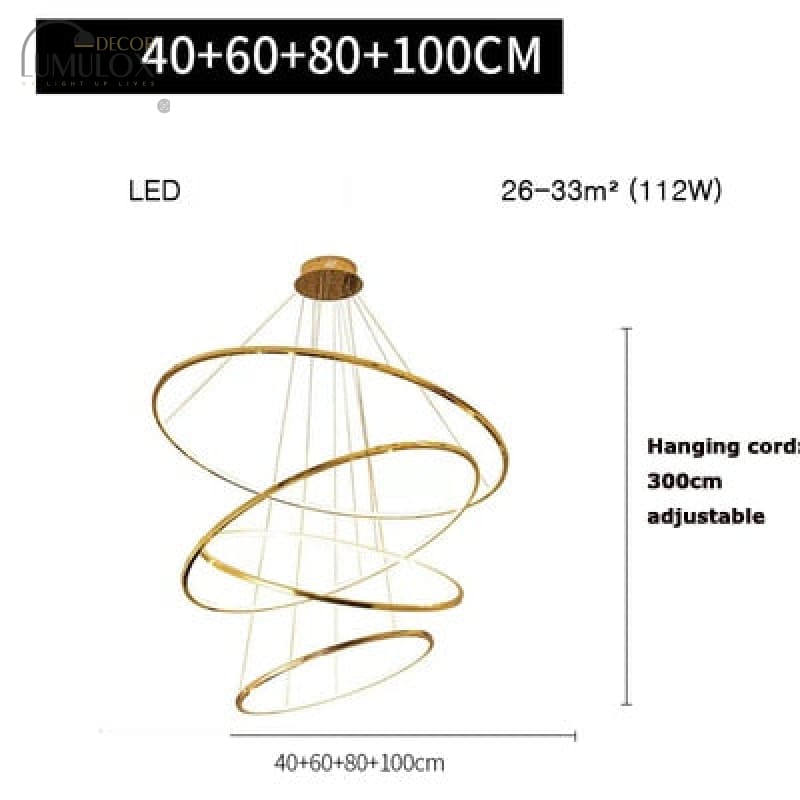 Art Deco Led Stainless Steel Golden Silver Ring Hanging Lamps Lustre Pendant Light 4 Ring / Gold