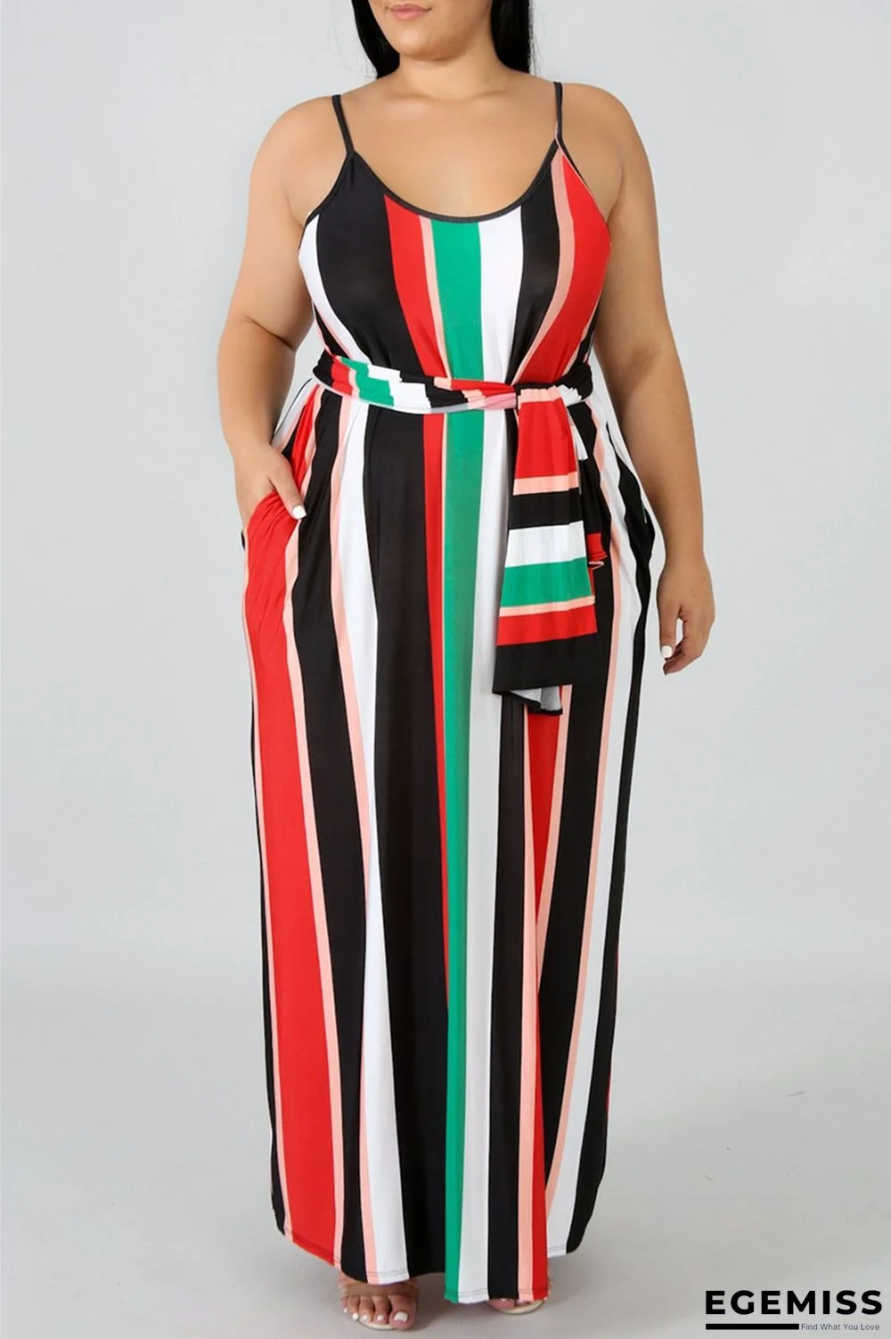 Red Green Sexy Casual Print Basic O Neck Loose Sling Dress | EGEMISS