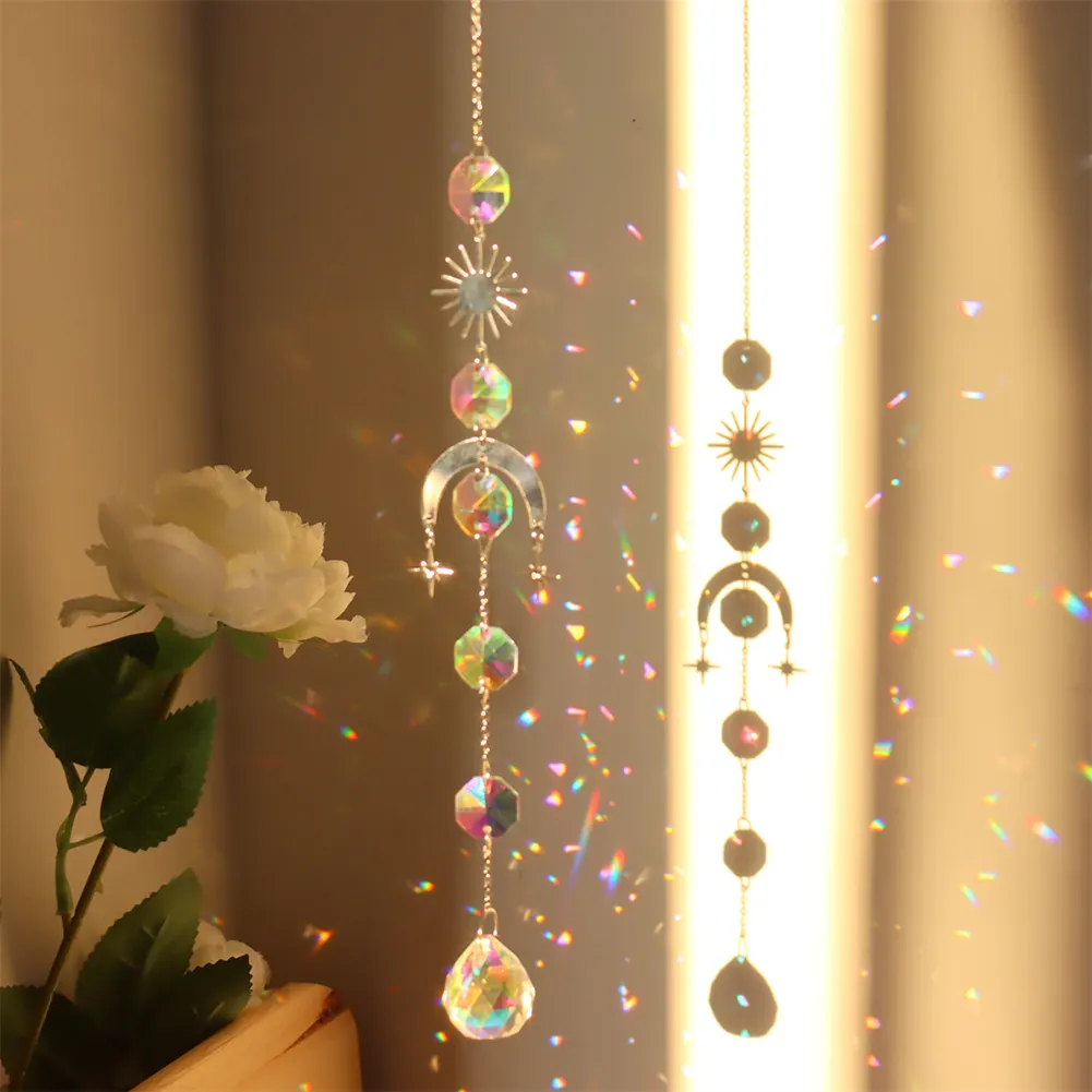 Wind Chime Crystal Catcher Hanging Ornaments Prisms Home Pendant (Moon 3)