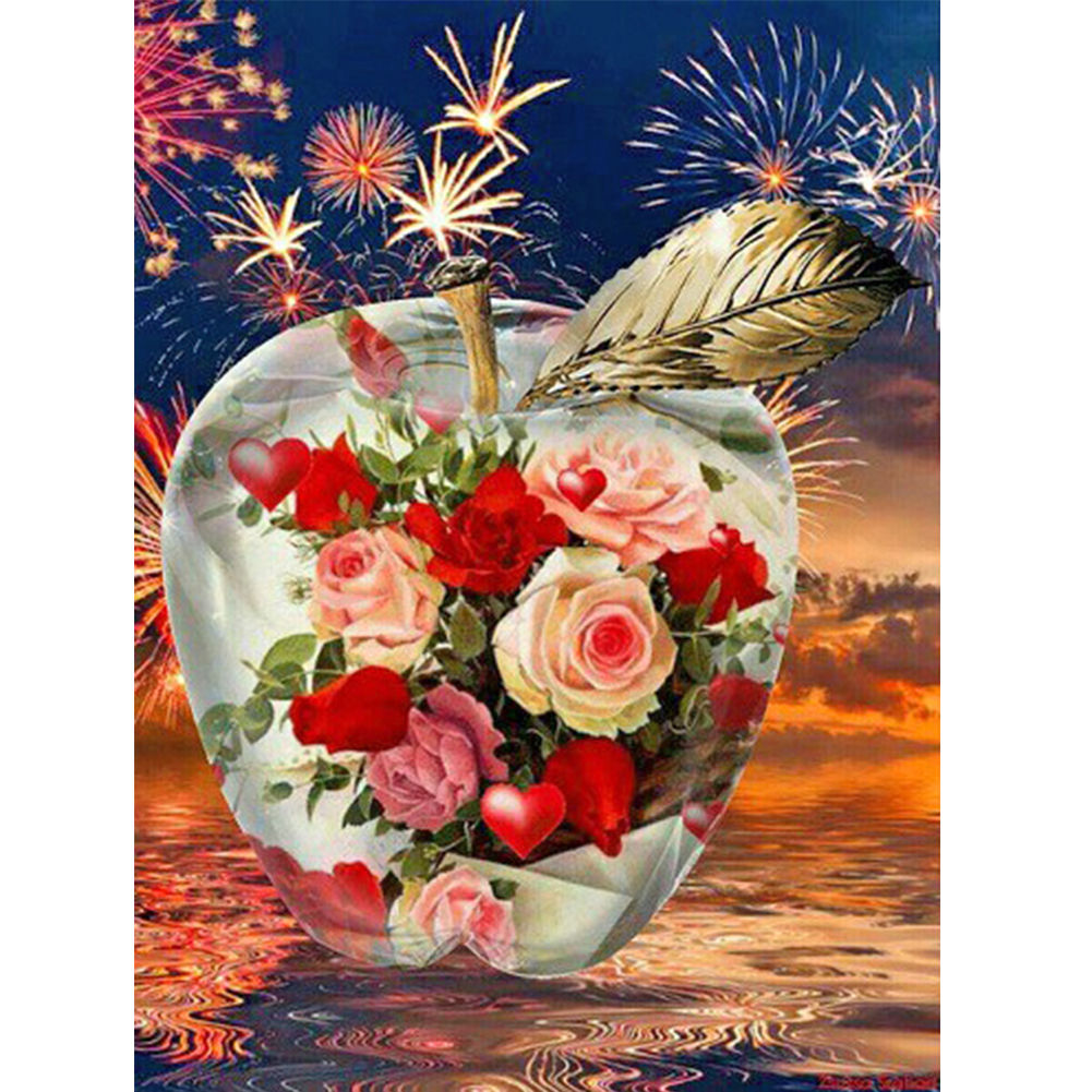 

30*40CM - Round Drill Diamond Painting - Rose In Apple View, 501 Original