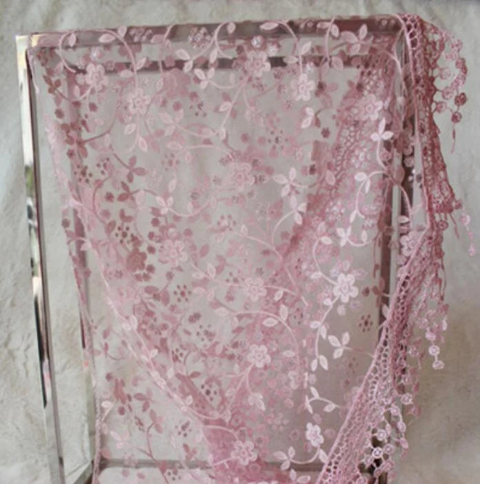 CUHAKCI Female Wraps Women Lace Triangle Scarf Silk Flower Girls Tassel Casual Shawls and Scarves 18 Colors