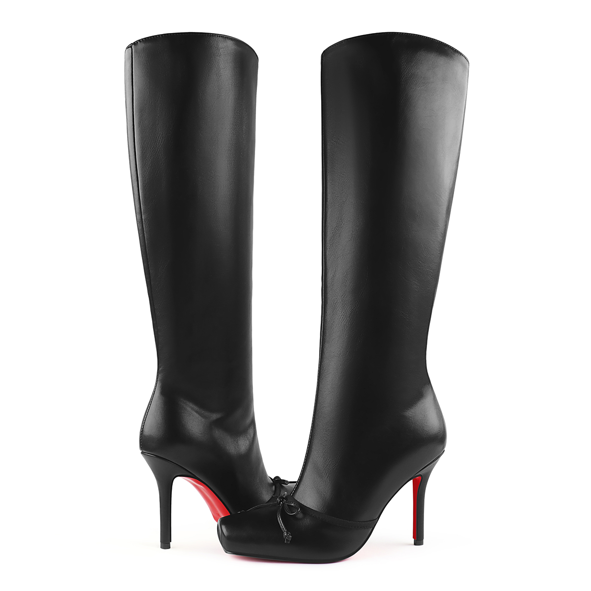 100mm Women's Knee Boots Red Bottom Matte Bowknot Knee Boots-MERUMOTE