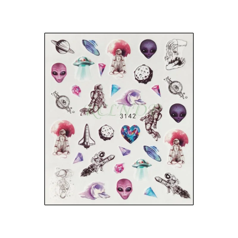 Water sticker for nail art decoration slider skull witch with rose flower watercolor ink design decal lacquer accessoires
