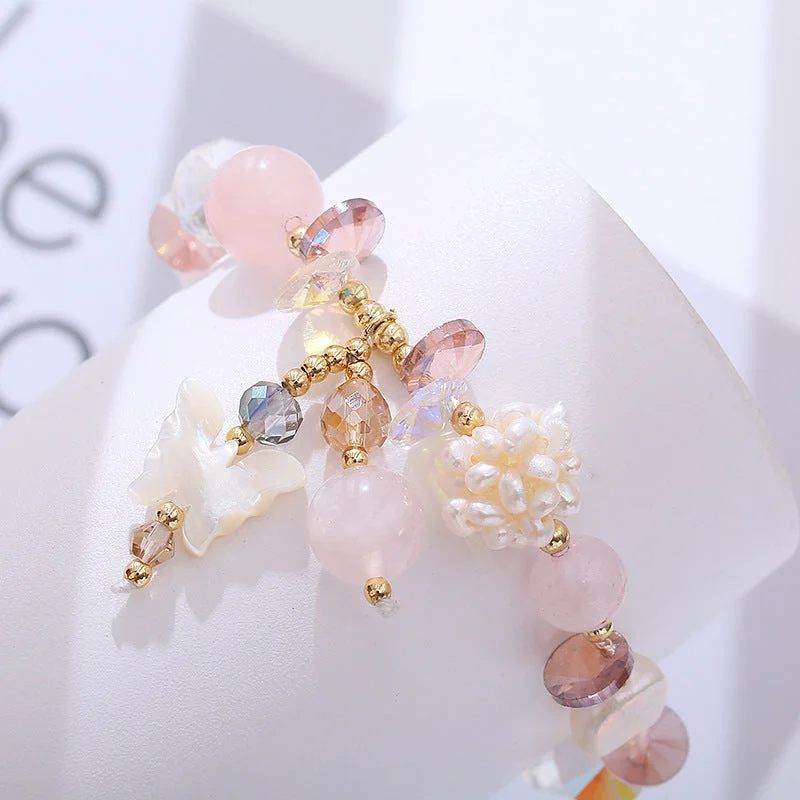 Flower BUtterfly Pearl crystal Bracelet