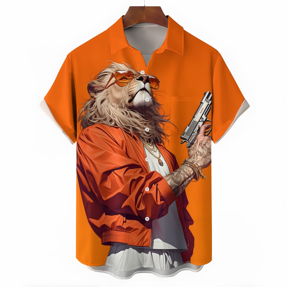 Cool Lion Print Hawaiian Shirt