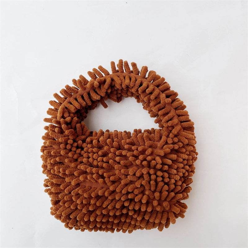 Women’s Plush Solid Color Basic Classic Style Square Zipper Handbag