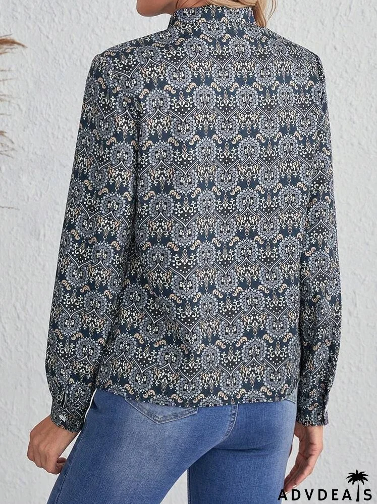 Allover Print Notched Neck Blouse