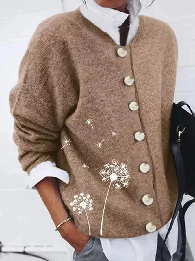 Women's Fashion Button Design Printed Cardigan