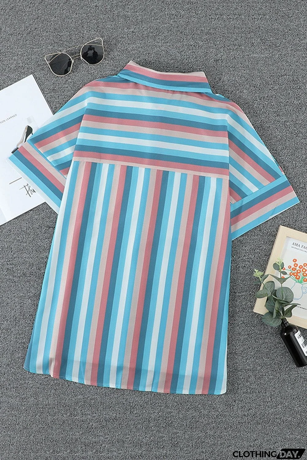 Sky Blue Striped Gingham Play Button Down Shirt