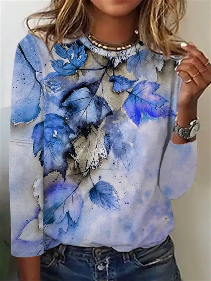 Women Long Sleeve Scoop Neck Floral Printed Tops