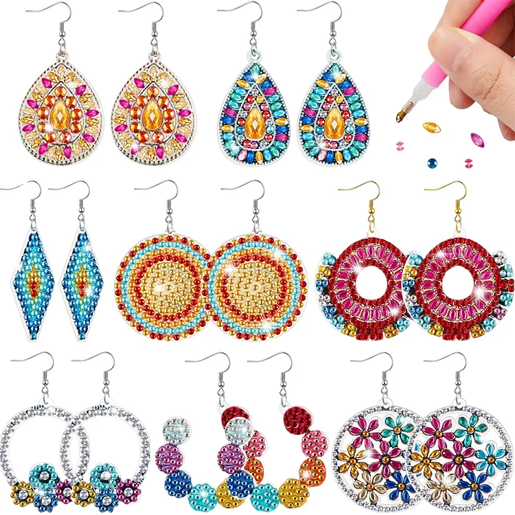 8 Pairs Colorful Moroccan Double Sided Diamond Earring gbfke