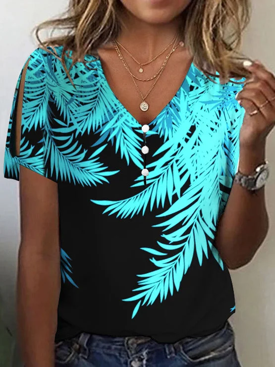 Women Short Sleeve V-neck Graphic Printed Tops