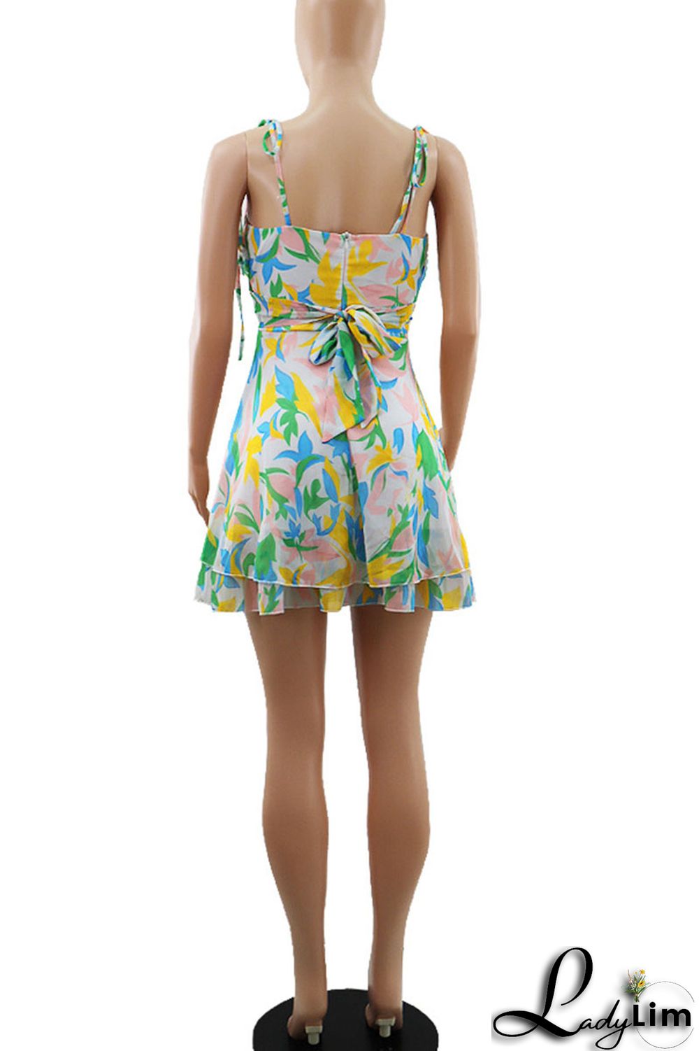 Colour Sexy Print Patchwork Spaghetti Strap A Line Dresses