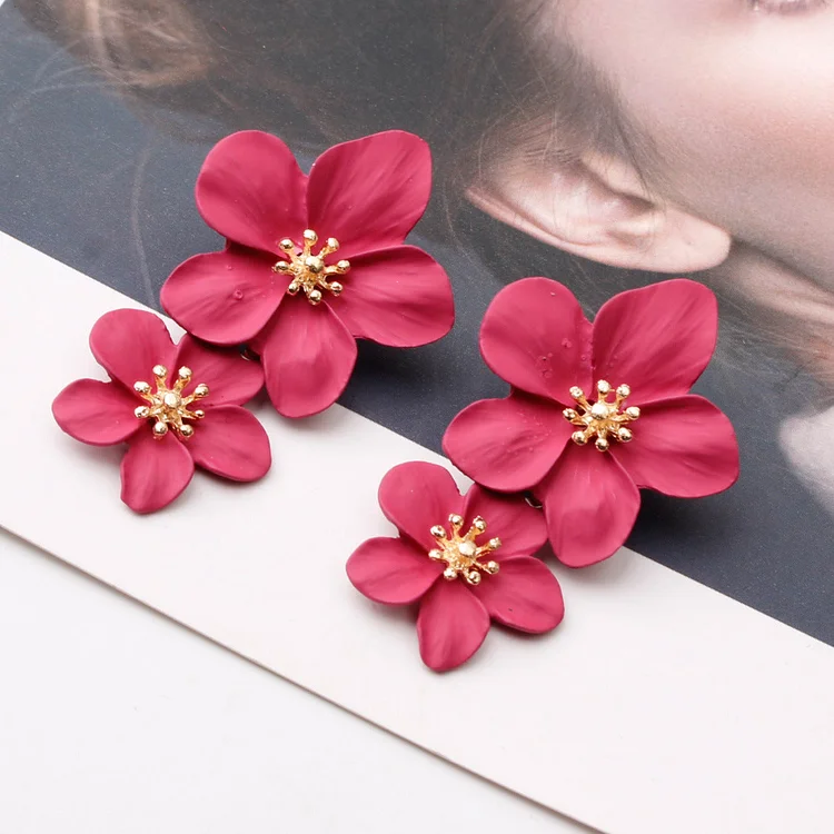 Double Flower Earrings Simple Ear Rings