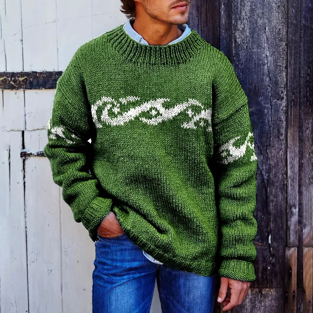 Vintage Mens Surf Jacquard Knit Sweater